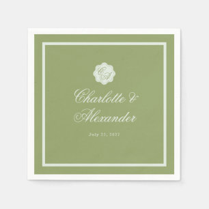 Papel Servilleta de boda con caligrafía Verde Musgo