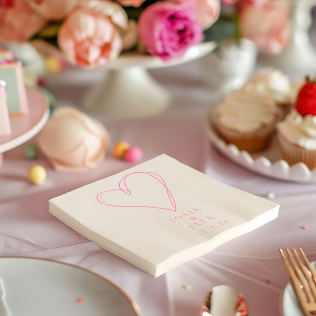 Papel Servilleta de boda con corazón de amor rosa modern (Modern pink love heart wedding napkin)