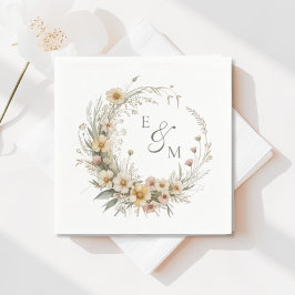 Papel Servilleta de boda con corona floral amarilla y sa