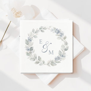 Papel Servilleta de boda con corona floral azul claro