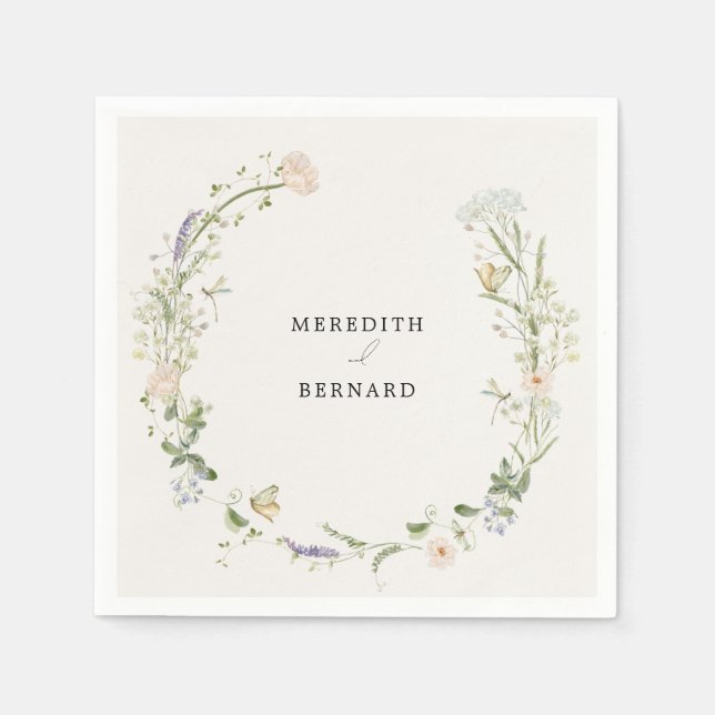 Papel Servilleta de boda con flores silvestres rústicas  (Anverso)