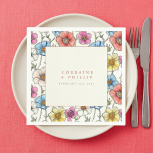 Papel Servilleta de boda con flores silvestres vibrantes