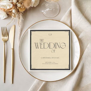 Papel Servilleta de boda con monograma Art Deco negro cr