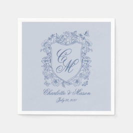 Papel Servilleta de boda con monograma de cresta floral 