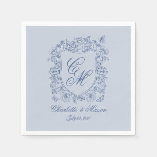 Papel Servilleta de boda con monograma de cresta floral