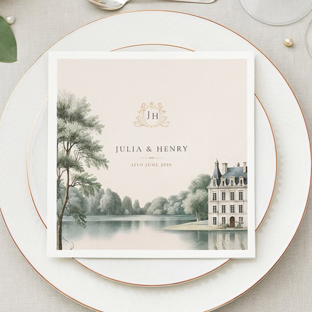 Papel Servilleta de boda con monograma de elegante châte (Subido por el creador)
