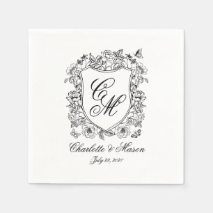 Papel Servilleta de boda con monograma de la cresta del