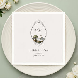 Papel Servilleta de boda con monograma de paisaje francé