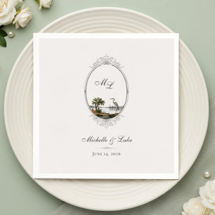 Papel Servilleta de boda con monograma de paisaje francé