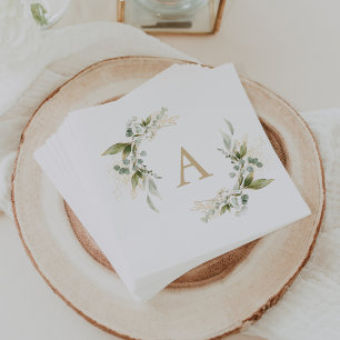 Papel Servilleta de boda con monograma en verde salvia e