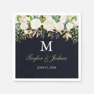 Papel Servilleta de boda con monograma floral acuarela d