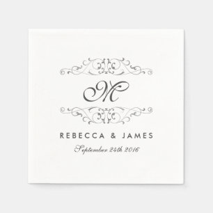 Papel Servilleta de boda con monograma floritura de plat