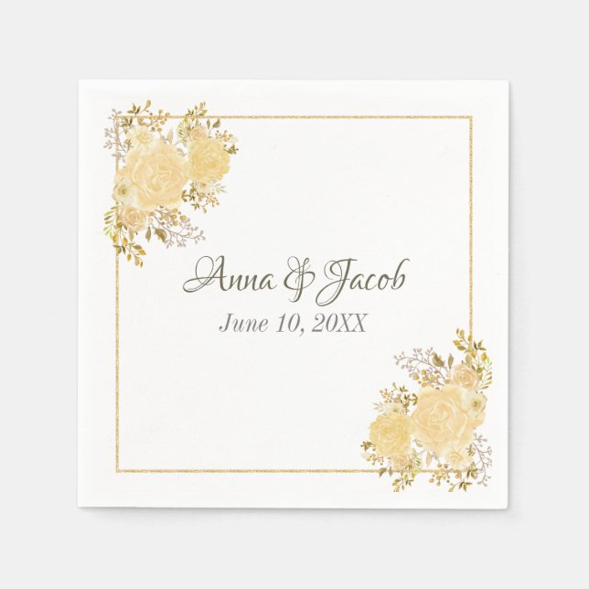 Papel Servilleta de boda con monograma Rosa de Oro (Anverso)