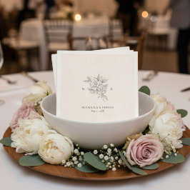 Papel Servilleta de boda con monograma rosa tradicional