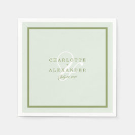 Papel Servilleta de boda con monograma verde musgo