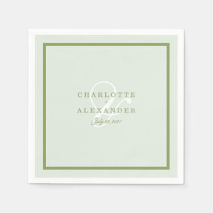 Papel Servilleta de boda con monograma verde musgo