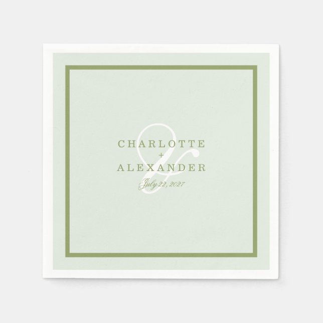 Papel Servilleta de boda con monograma verde musgo (Anverso)