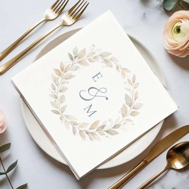 Papel Servilleta de boda con monograma y corona neutral  (Subido por el creador)