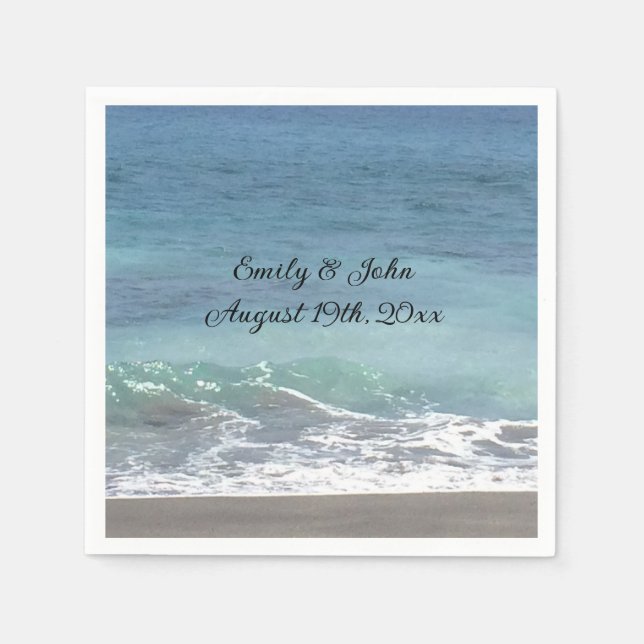 Papel Servilleta de boda con olas de playa (Anverso)