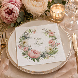 Papel Servilleta de boda con peonía de marfil y rubor