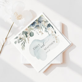 Papel Servilleta de boda con vegetación azul oscura