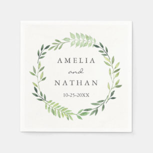 Papel Servilleta de boda Corona de hoja verde acuarela