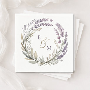 Papel Servilleta de boda Corona Floral Violeta y Salvia