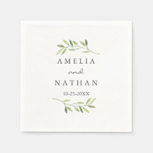 Papel Servilleta de boda Corona Verde de Hoja de Acuarel