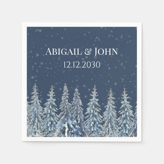 Papel Servilleta de boda de bosque invernal rústico azul (Anverso)