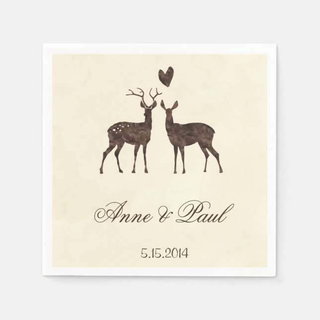 Papel Servilleta de boda de ciervos con acuarela (Anverso)