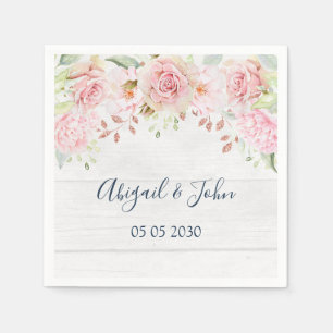 Papel Servilleta de boda de flores rosadas rústicas de p