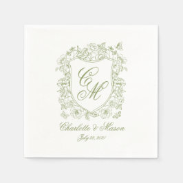 Papel Servilleta de boda de jardín verde salvia con cres
