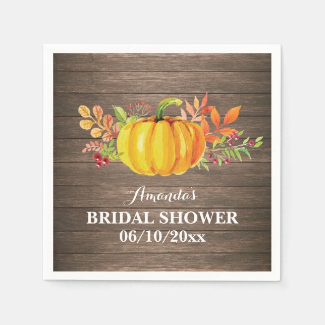 Papel Servilleta de boda de otoño rústico de calabaza (Anverso)