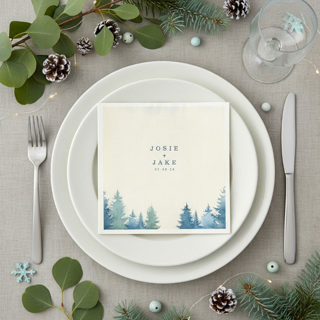 Papel Servilleta de boda de pino suave (Soft pine trees wedding napkin.)