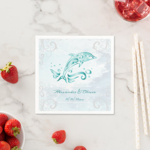 Papel Servilleta de boda delfín azul turquesa