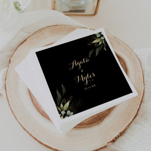 Papel Servilleta de boda dorada de eucalipto con vegetac