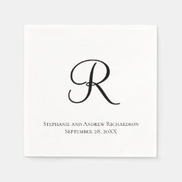 Papel Servilleta de boda elegante negra y blanca con mon