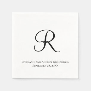 Papel Servilleta de boda elegante negra y blanca con mon
