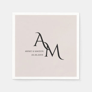 Papel Servilleta de boda elegante simple monograma beige