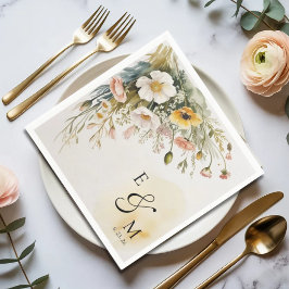 Papel Servilleta de boda floral amarilla mantequilla