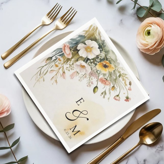 Papel Servilleta de boda floral amarilla mantequilla (Subido por el creador)