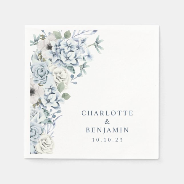 Papel Servilleta de boda floral azul (Anverso)