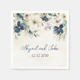 Papel Servilleta de boda floral azul elegante de inviern