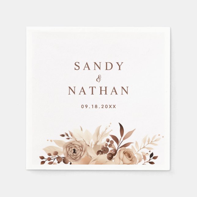 Papel Servilleta de boda floral boho beige (Anverso)