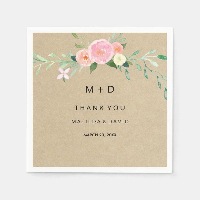 Papel Servilleta de boda floral boho rústica de agradeci (Anverso)