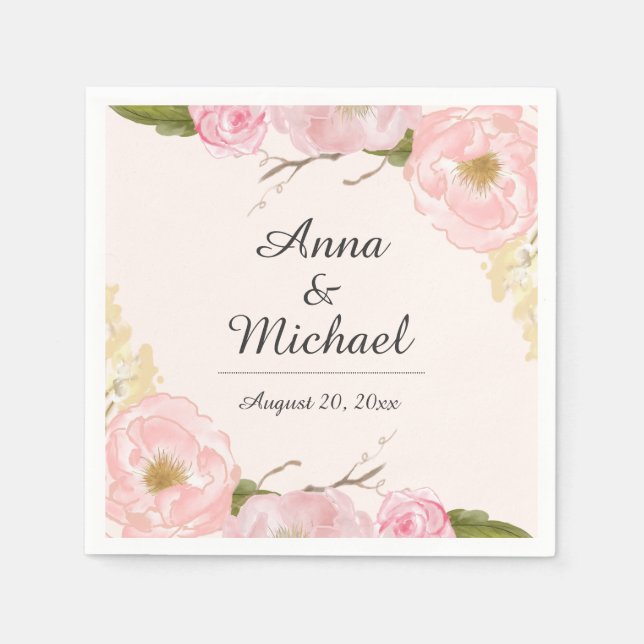 Papel Servilleta de boda floral botánica Rubor Rosa (Anverso)