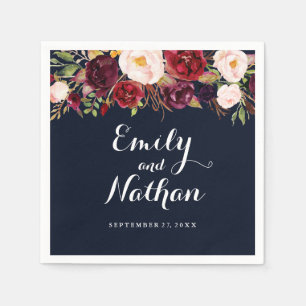 Papel Servilleta de boda floral burdeos Navy de otoño