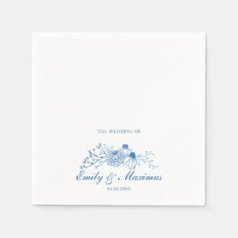 Papel Servilleta de boda floral clásica azul y blanca