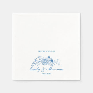 Papel Servilleta de boda floral clásica azul y blanca