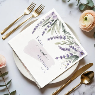 Papel Servilleta de boda floral con vegetación de lavand